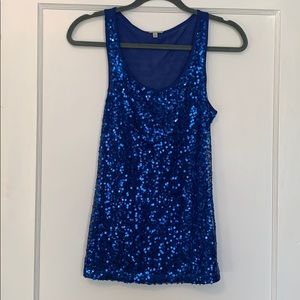 Blue sequin racerback tank top- size small
